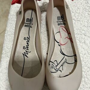 Melissa Cream Flats with Red Polka Dot Bow, authentic Disney minie mouse melisas